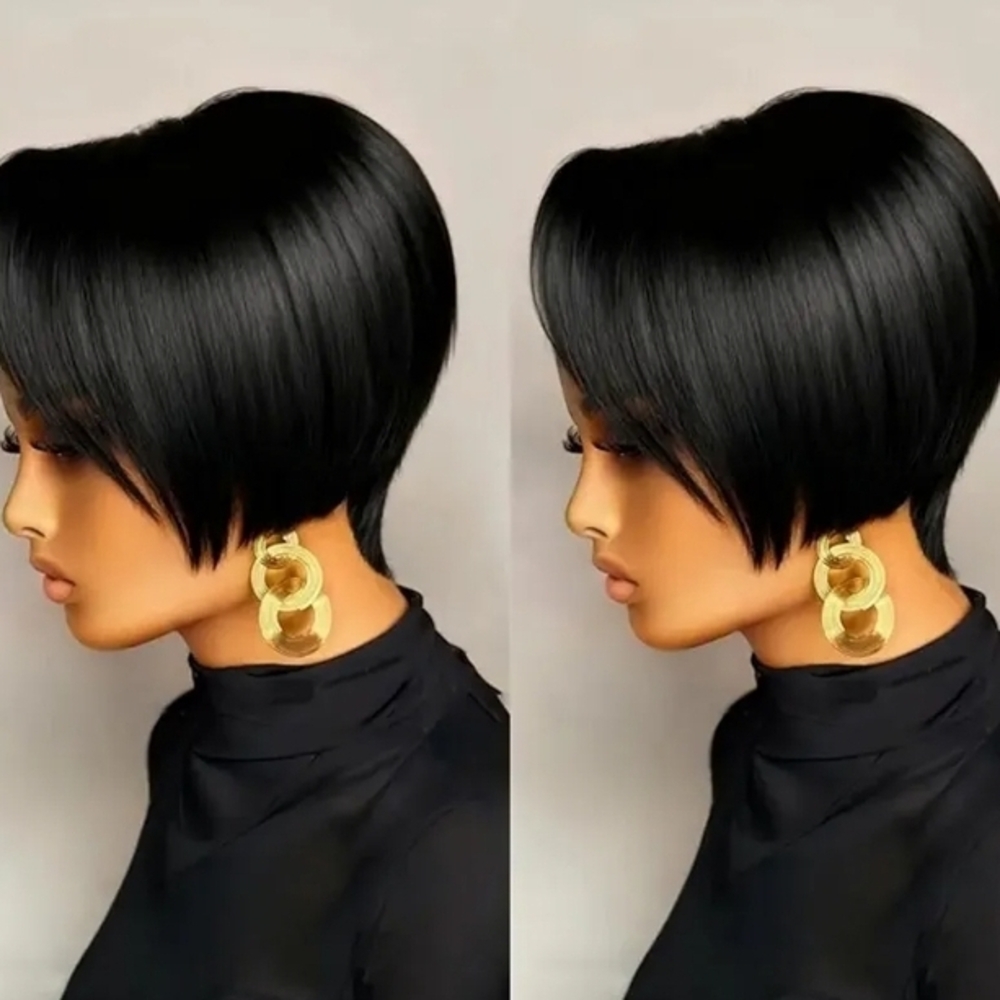 4x4 Lace Closure Short Layered Pixie Human Hair Lace Frontal Wigs Brazilian - Picture 5 of 6
